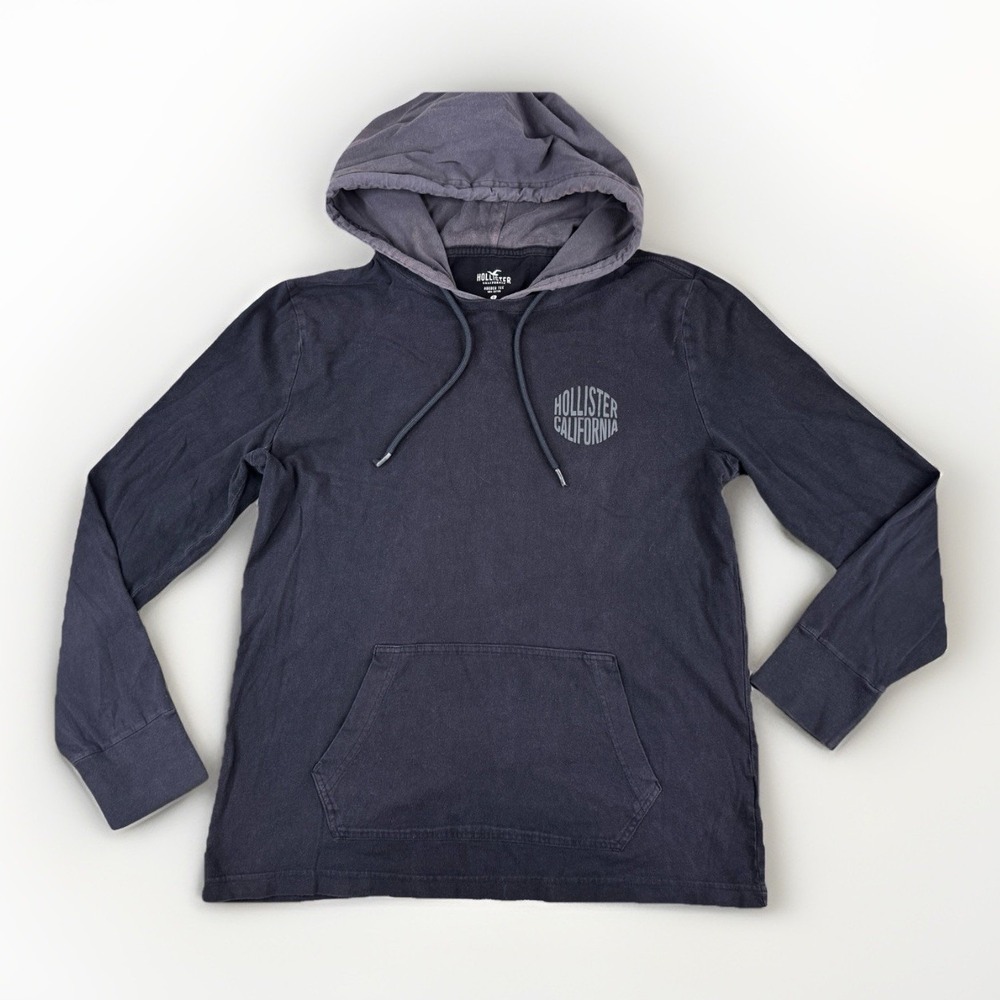 Hollister California Hooded Tee Shirt Mens‎ Small Gray Y2K Skater Surfer Hoodie